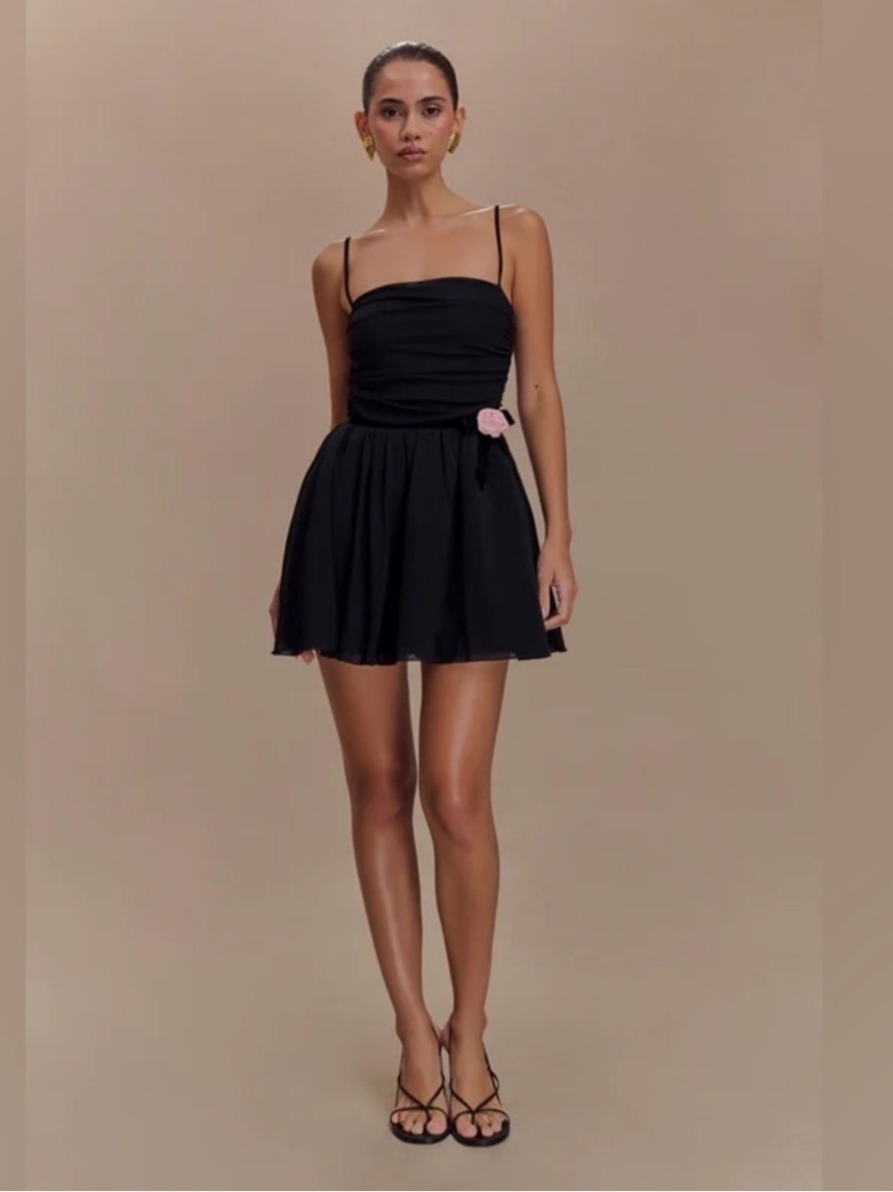 Meshki Mischa Mesh Mini Dress With Flower Black NWT